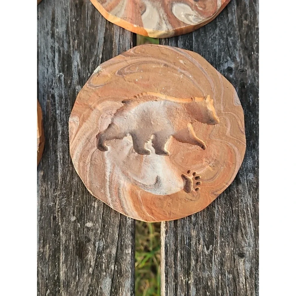BEAUTIFUL Cherokee Artist Greg Kickingbird Clay Pottery Coasters Set Of 4